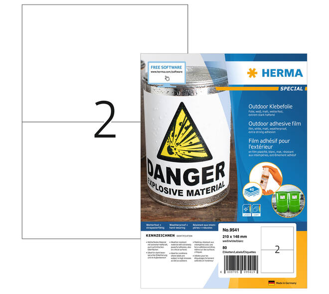 Etiket HERMA 9541 210x148mm weerbestendig wit 80 stuks