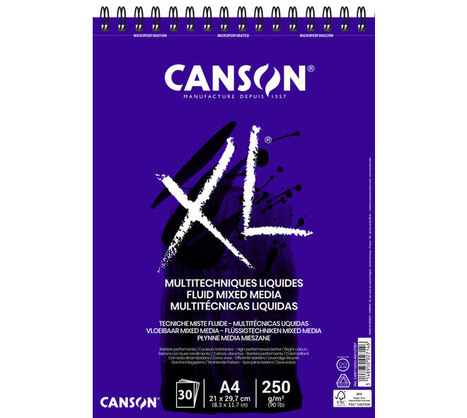 Mixed mediapapier Canson XL Fluid Mixed Media 30vel 250gr A4 extra wit