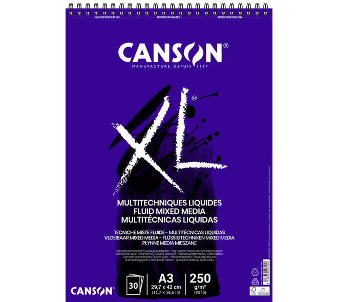 Mixed mediapapier Canson XL Fluid Mixed Media 30vel 250gr A3 extra wit