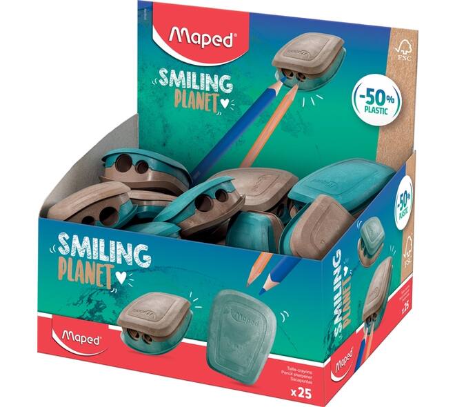 Puntenslijper Maped Smiling Planet 2-gaats display à 25 stuks