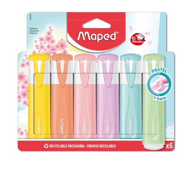 Markeerstift Maped set à 6 pastel kleuren