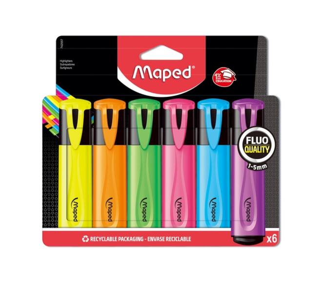 Markeerstift Maped set à 6 standaard kleuren