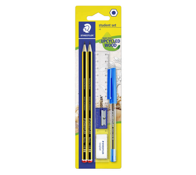 Schrijfset Staedtler 2 Noris potloden HB-balpen-gum-slijper-liniaal