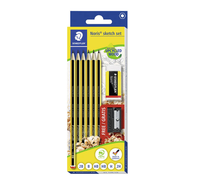 Potlood Staedtler Noris HB blister à 6 stuks met gum en gratis slijper