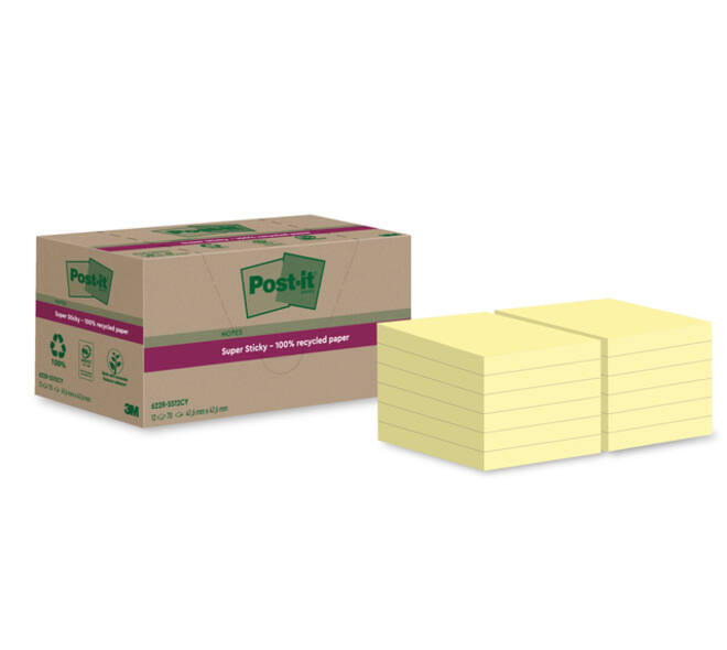 Memoblok Post-it 622 RSS12CY 47,6x47,6mm canary yellow 12 stuks