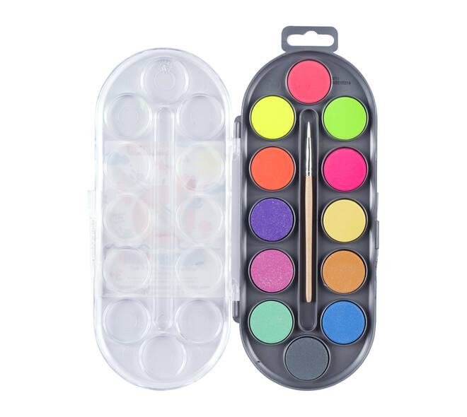 Waterverfset Bruynzeel Kids penseel assorti metallic en neon 12 napjes