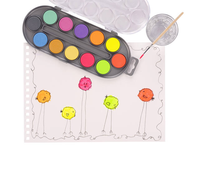 Waterverfset Bruynzeel Kids penseel assorti metallic en neon 12 napjes