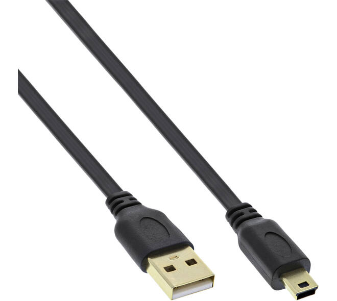 Kabel InlLne USB-A mini-B 2.0 platte kabel 2 meter zwart