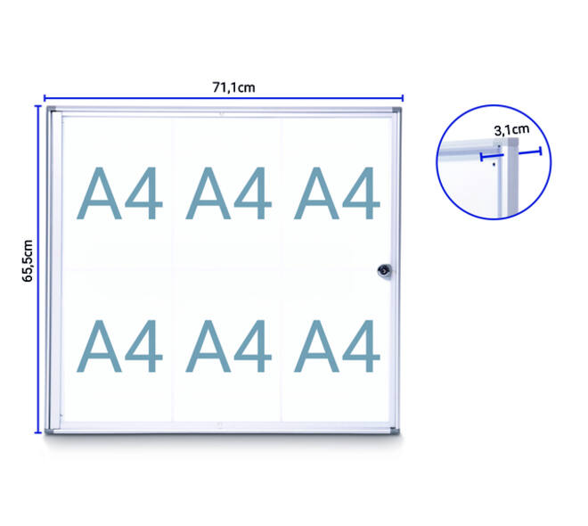 Binnenvitrine wand MAULextraslim whiteboard 6xA4 met slot