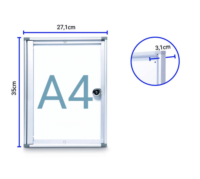 Binnenvitrine wand MAULextraslim whiteboard 1xA4 met slot