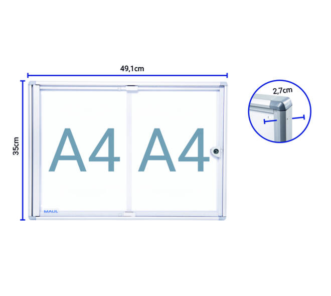 Binnenvitrine wand MAULextraslim whiteboard 2xA4 met slot