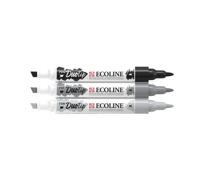 Duotip Talens Ecoline set à 3 stuks zwart en grijs