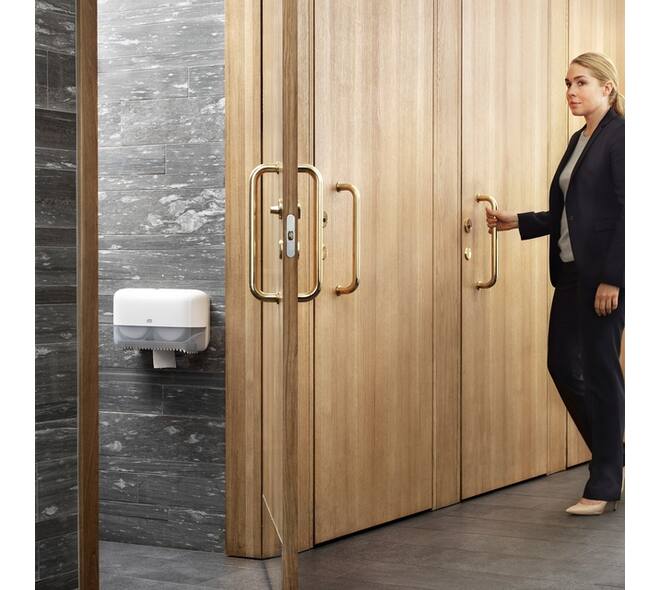 Toiletpapierdispenser Tork T7 Elevation Optiserve Coreless medium duo wit 558040