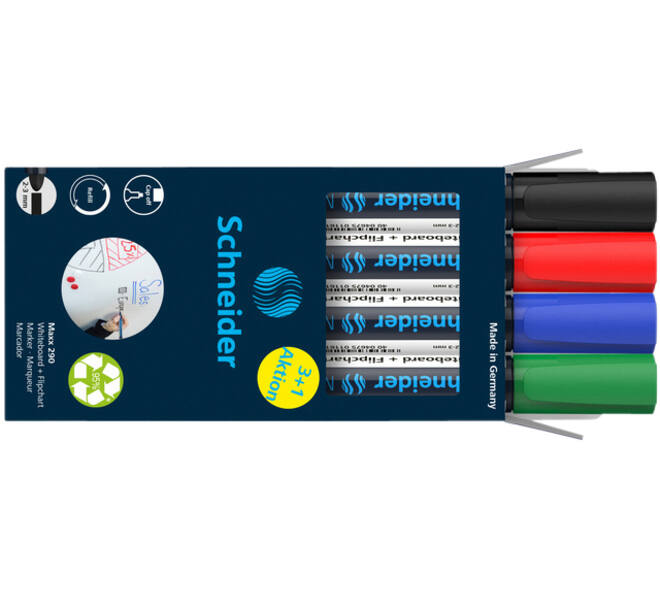 Whiteboardmarker Schneider Maxx 290 rond 2-3mm assorti 3+1 gratis
