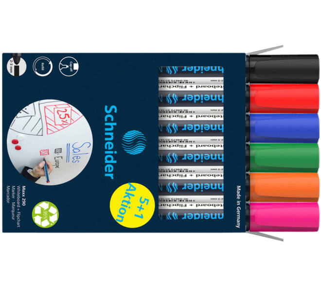 Whiteboardmarker Schneider Maxx 290 rond 2-3mm ass doos à 5+1 gratis