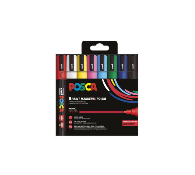 Paintmarker Uni POSCA PC5M medium assorti set à 8 stuks
