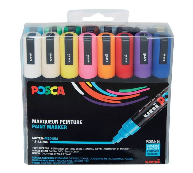 Paintmarker Uni POSCA PC5M medium assorti set à 16 stuks
