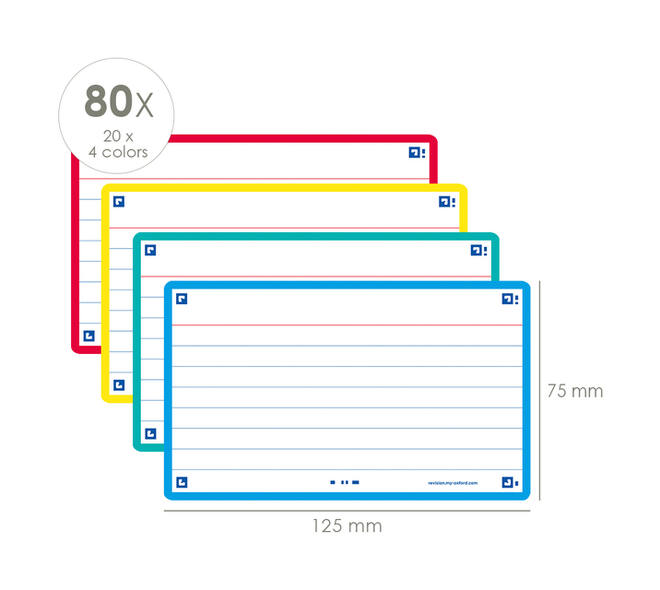 Flashcard Oxford 2.0 75x125mm 80 vel 250gr lijn assorti