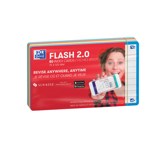 Flashcard Oxford 2.0 75x125mm 80 vel 250gr lijn assorti