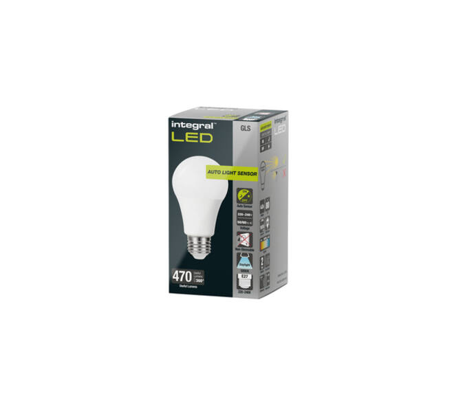Ledlamp Integral E27 5000K koel wit 4.8W 470lumen dag/nacht sensor
