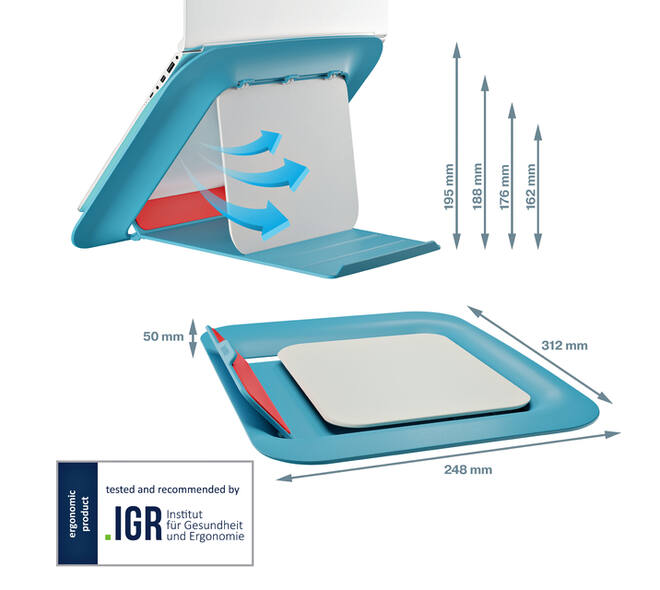 Laptopstandaard Leitz Ergo Cosy verstelbaar recyled blauw
