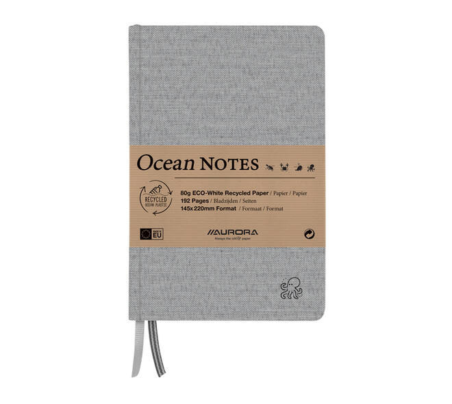 Notitieboek Aurora Ocean A5 192blz lijn 80gr linnenstructuur kaft grijs