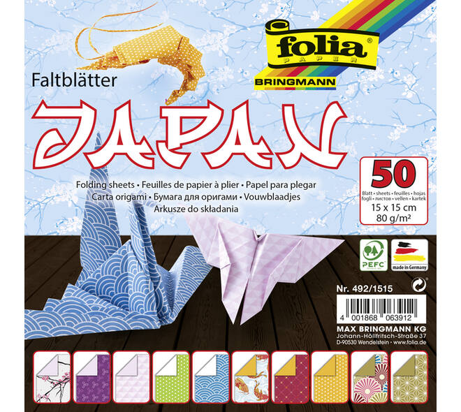 Vouwblaadjes Folia 80gr 15x15cm 50 vel 2-zijdig Japan 10 designs ass