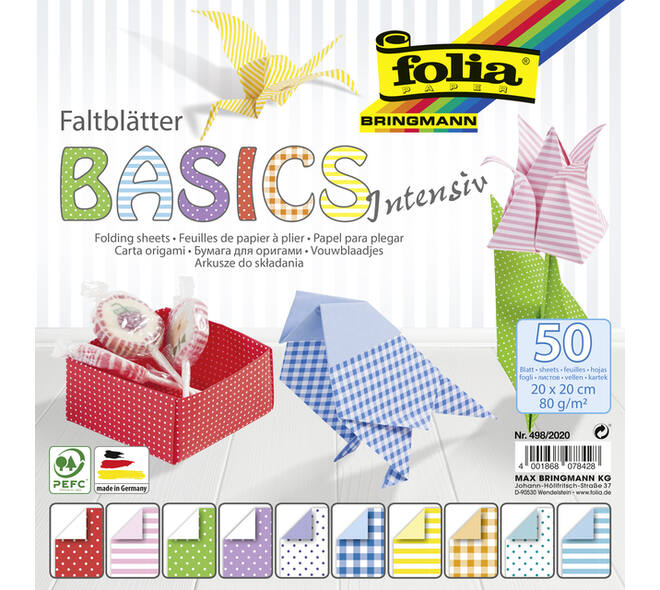 Vouwblaadjes Folia 80gr 20x20cm 50 vel 2-zijdig 10 basics designs