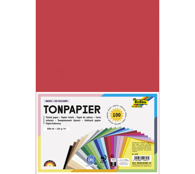 Knutselpapier Folia A4 100vel 25 kleuren