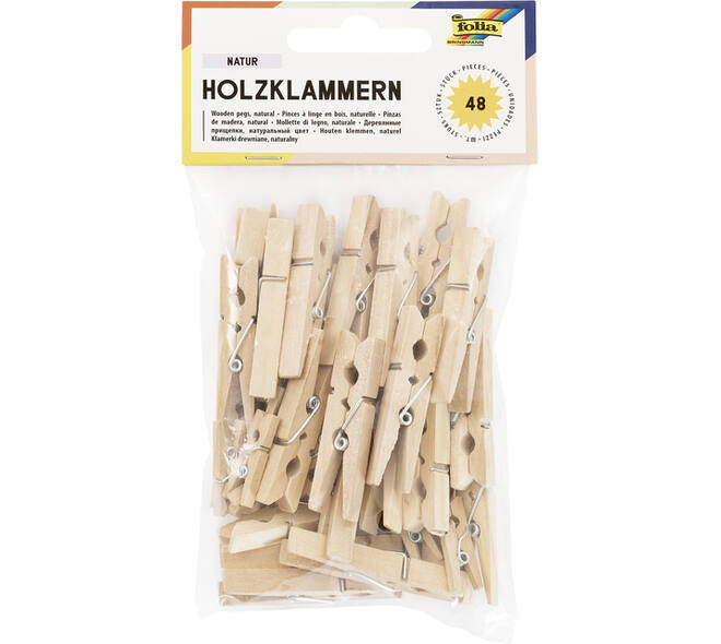 Wasknijper Folia 48 stuks drie formaten hout