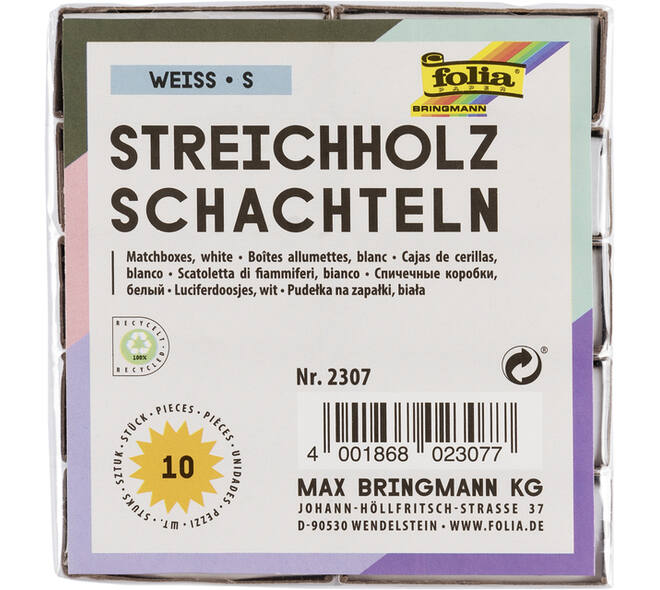 Luciferdoosjes Folia klein 53x37x11mm 10 stuks wit