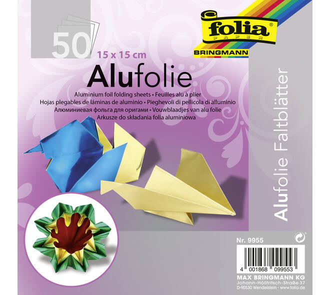 Vouwblaadjes Folia 15x15cm 50 vel alufolie assorti kleuren