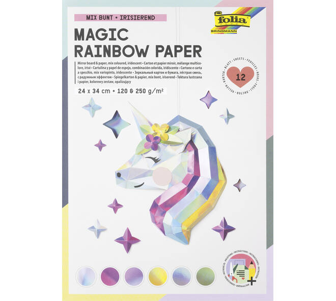 Regenboogpapier en karton Folia 24x34cm 120gr en 250gr 12 vel 6 tinten