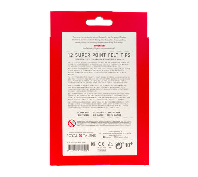 Viltstift Bruynzeel Super Point met witte wisstift assorti 12 stuks