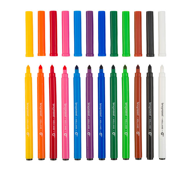 Viltstift Bruynzeel Super Point met witte wisstift assorti 12 stuks