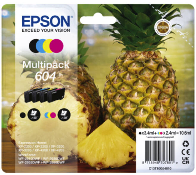 Inktcartridge Epson 604 T10G64 zwart + 3 kleuren