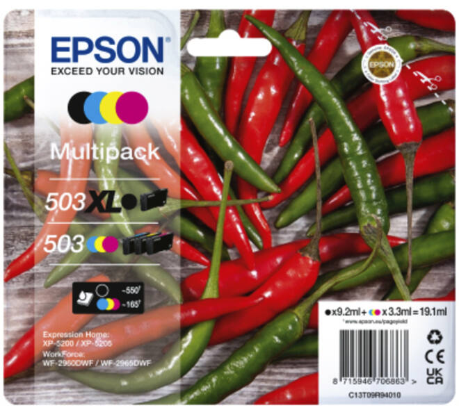 Inktcartridge Epson 503XL/503 T09R94 zwart + 3 kleuren