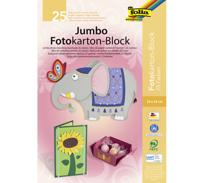Fotokartonblok Folia 300gr 24x34cm 25vel jumbo assorti