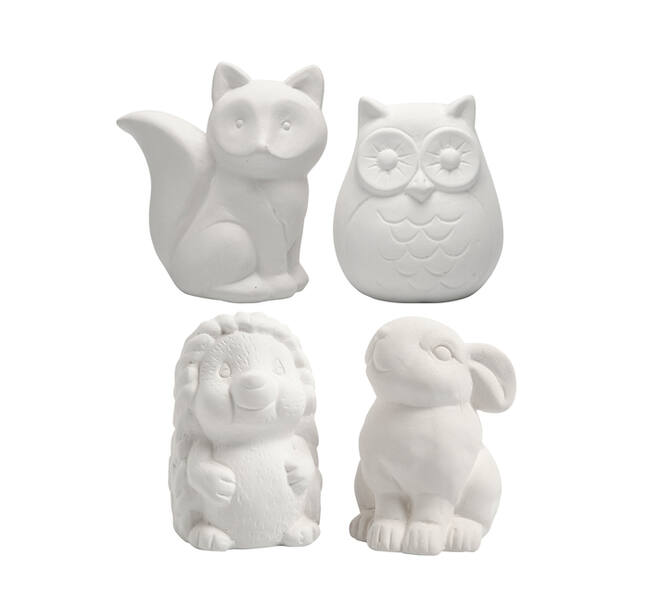 Dierenspaarpot Creativ terracotta 4st  uil vos haas en egel 9-10cm wit