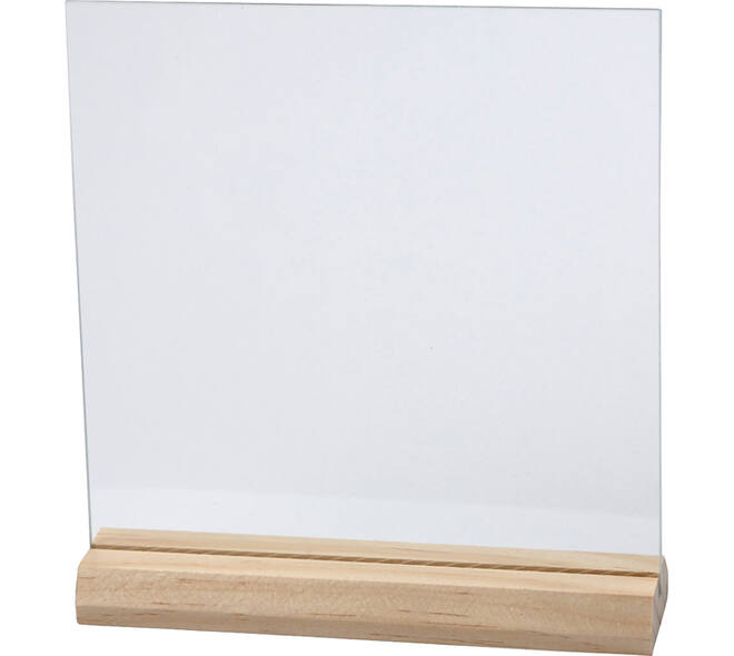 Glasplaat Creativ Company 15.5cmx15.5cm met houten voet 10 stuks