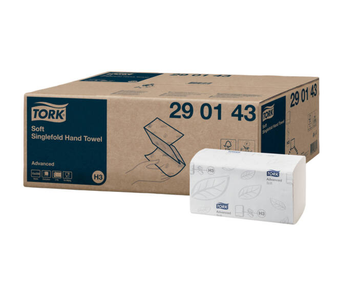 Handdoek Tork H3 Advanced singlefold 2-laags 226x230mm 15x250 vel wit 290143