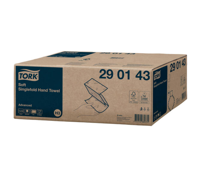 Handdoek Tork H3 Advanced singlefold 2-laags 226x230mm 15x250 vel wit 290143