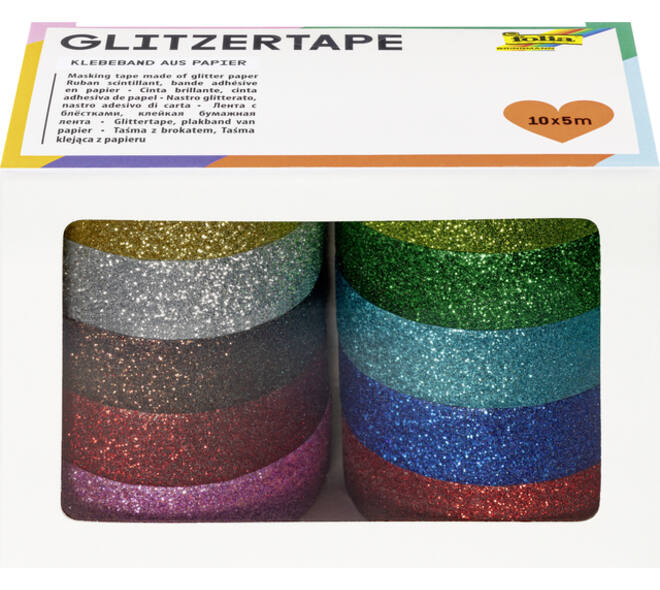 Plakband Folia glitter 5mx15mm 10 stuks 10 kleuren