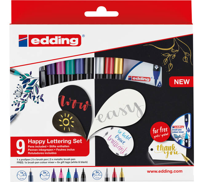 Brushpen edding 1340 Happy Lettering assorti set à 9 stuks