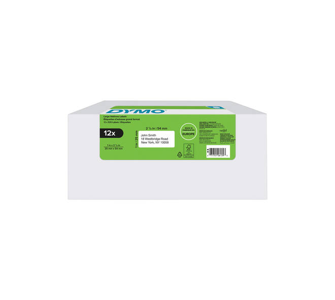 Etiket Dymo LabelWriter adressering 25x54mm 12 rollen á 500 stuks wit