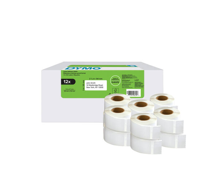 Etiket Dymo LabelWriter adressering 25x54mm 12 rollen á 500 stuks wit