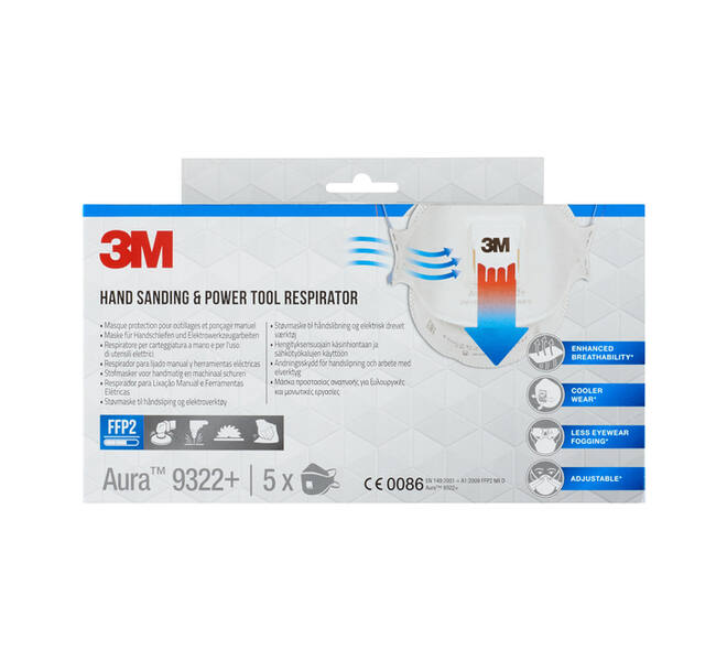 Stofmasker 3M Aura voor schuren 9322+ FFP2 met ventiel 5 stuks