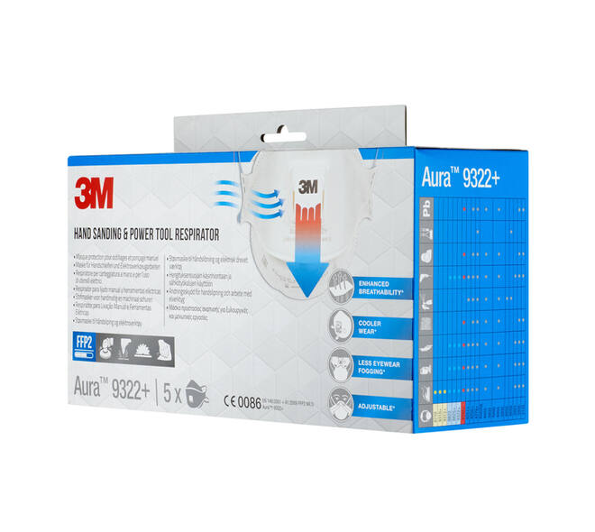 Stofmasker 3M Aura voor schuren 9322+ FFP2 met ventiel 5 stuks