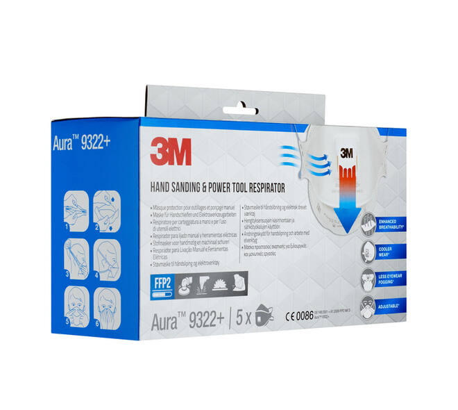 Stofmasker 3M Aura voor schuren 9322+ FFP2 met ventiel 5 stuks