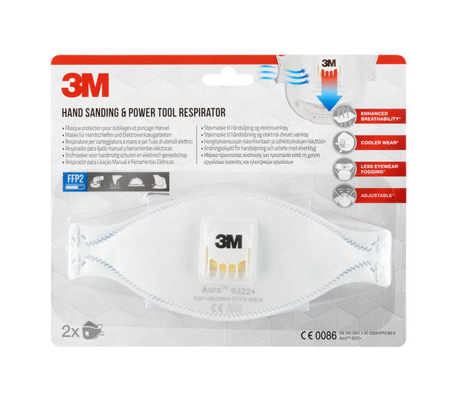 Stofmasker 3M Aura voor schuren 9322 FFP2 met ventiel 2 stuks